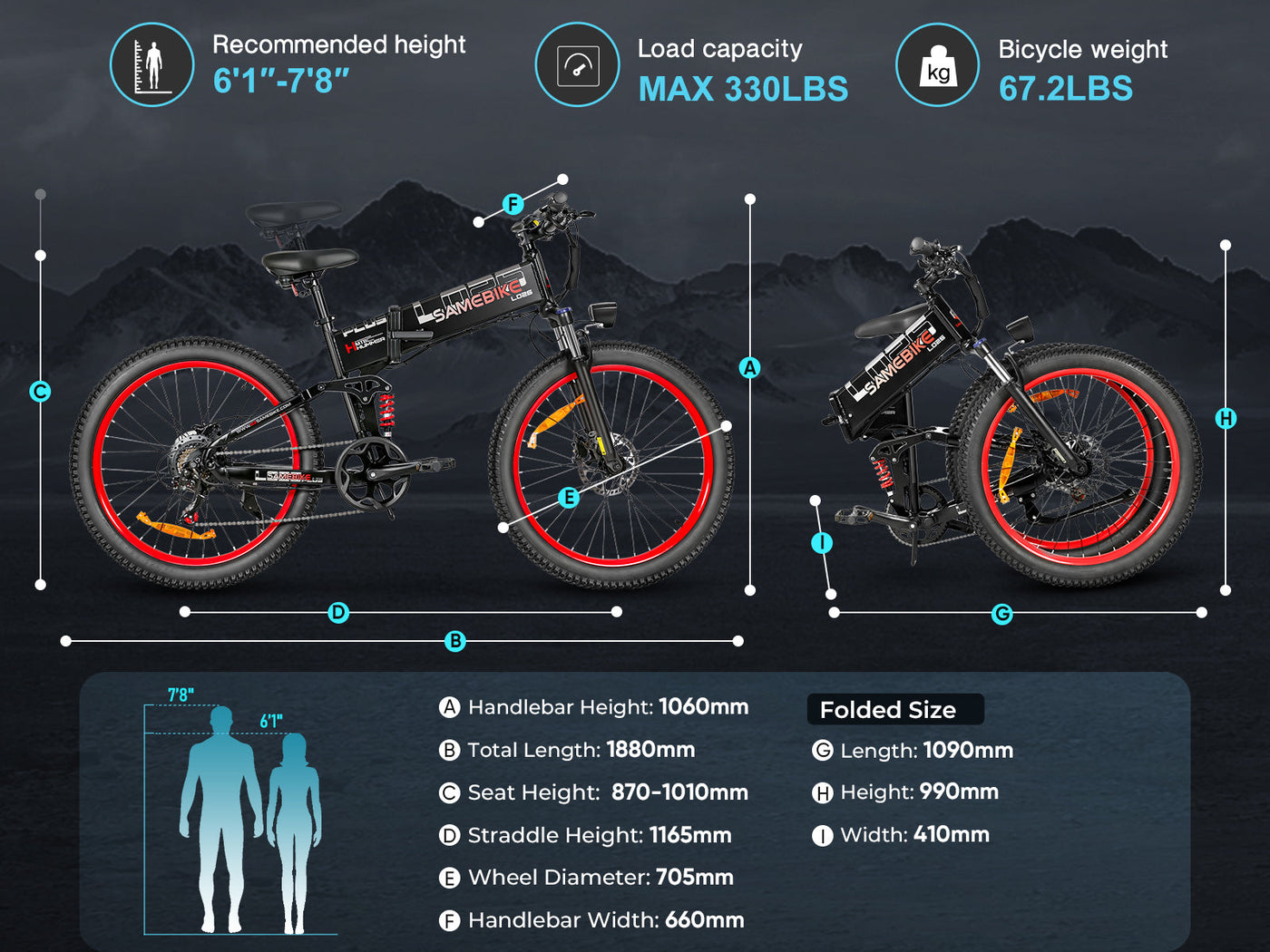 SAMEBIKE LO26 Plus Vae Pliant Tout terrain Haute Performance 1000w